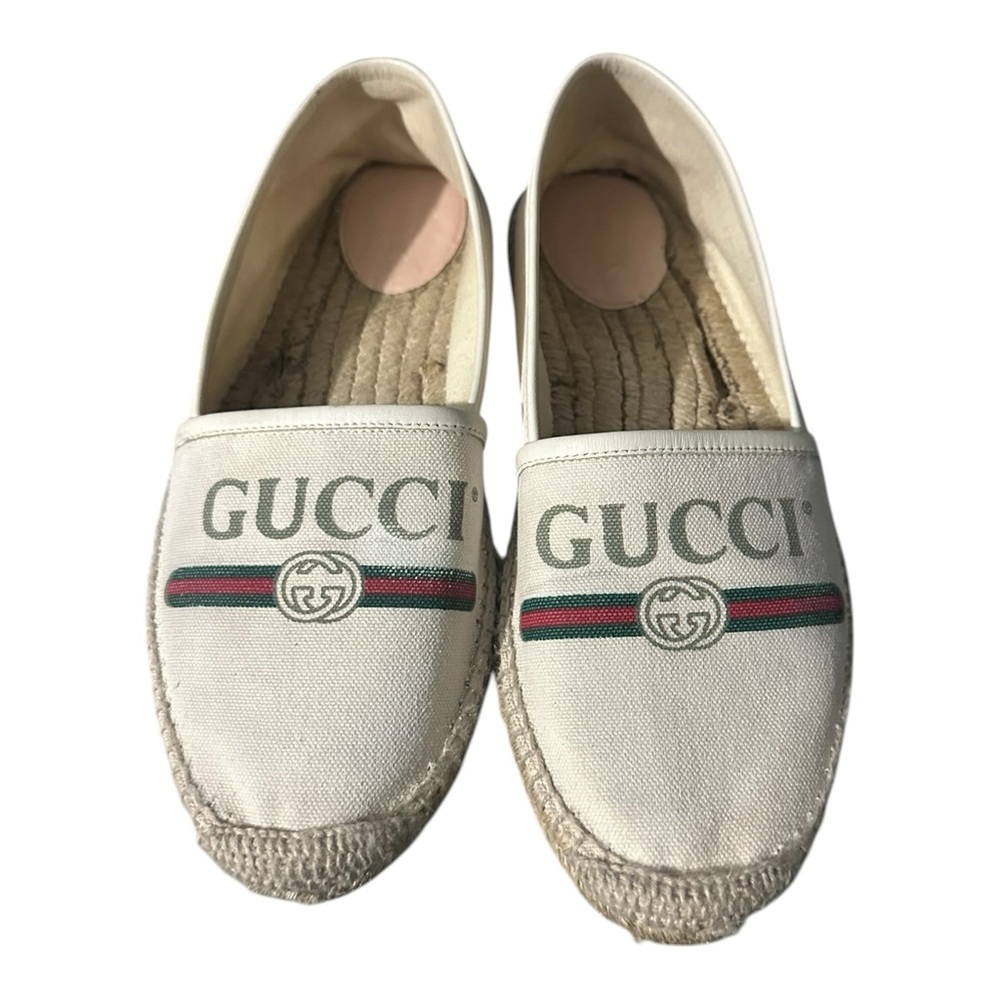 Gucci Canvas Slip-On Espadrilles with Green and Red Web Cream Size 40.5